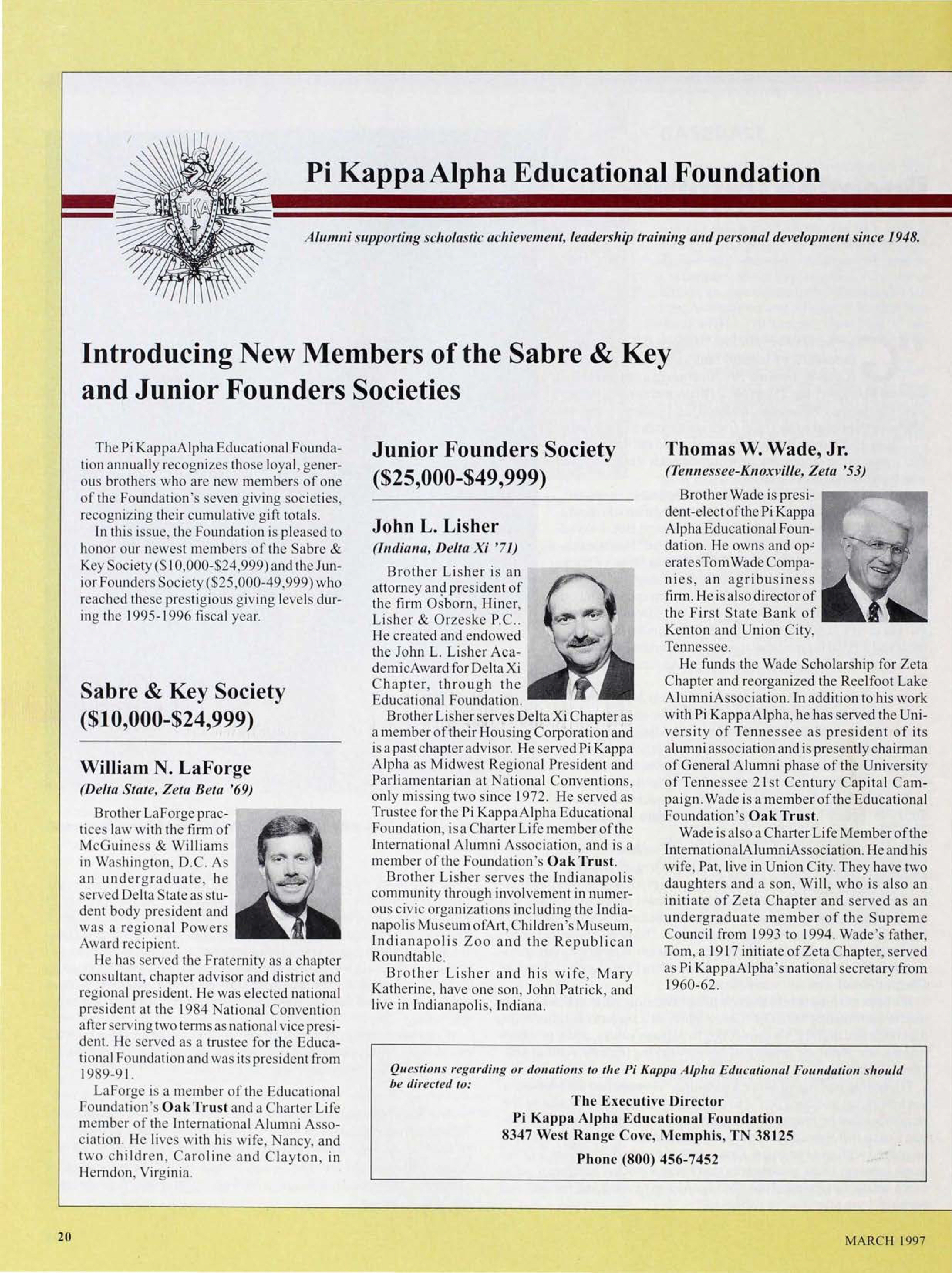 Pi Kappa Alpha Educational Foundation: Introducing New Members of the Sabre & Key and Junior Founder Societies